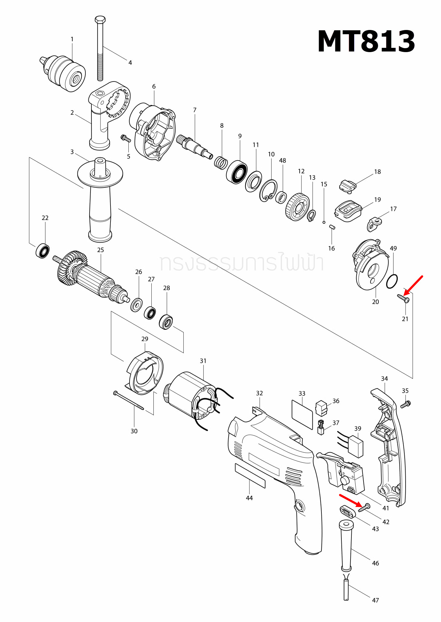 TAPPING SCREW 4X18 Makita, Maktec MT190, MT560, DDF486, M1100, M1100KX1B, M1901, GA5010, GA5020, M6001, M6001B Pn.266326-2 (แท้)+