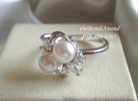 BR701RD-++แหวนมุก in the flower+++มุกแท้ มุกน้ำจืด ประดับด้วยเพชร CZ ดีไซน์สวยหรู ดูภูมิฐาน ใส่แล้วดูดีมากๆๆ ดูผู้ดีสุดๆ