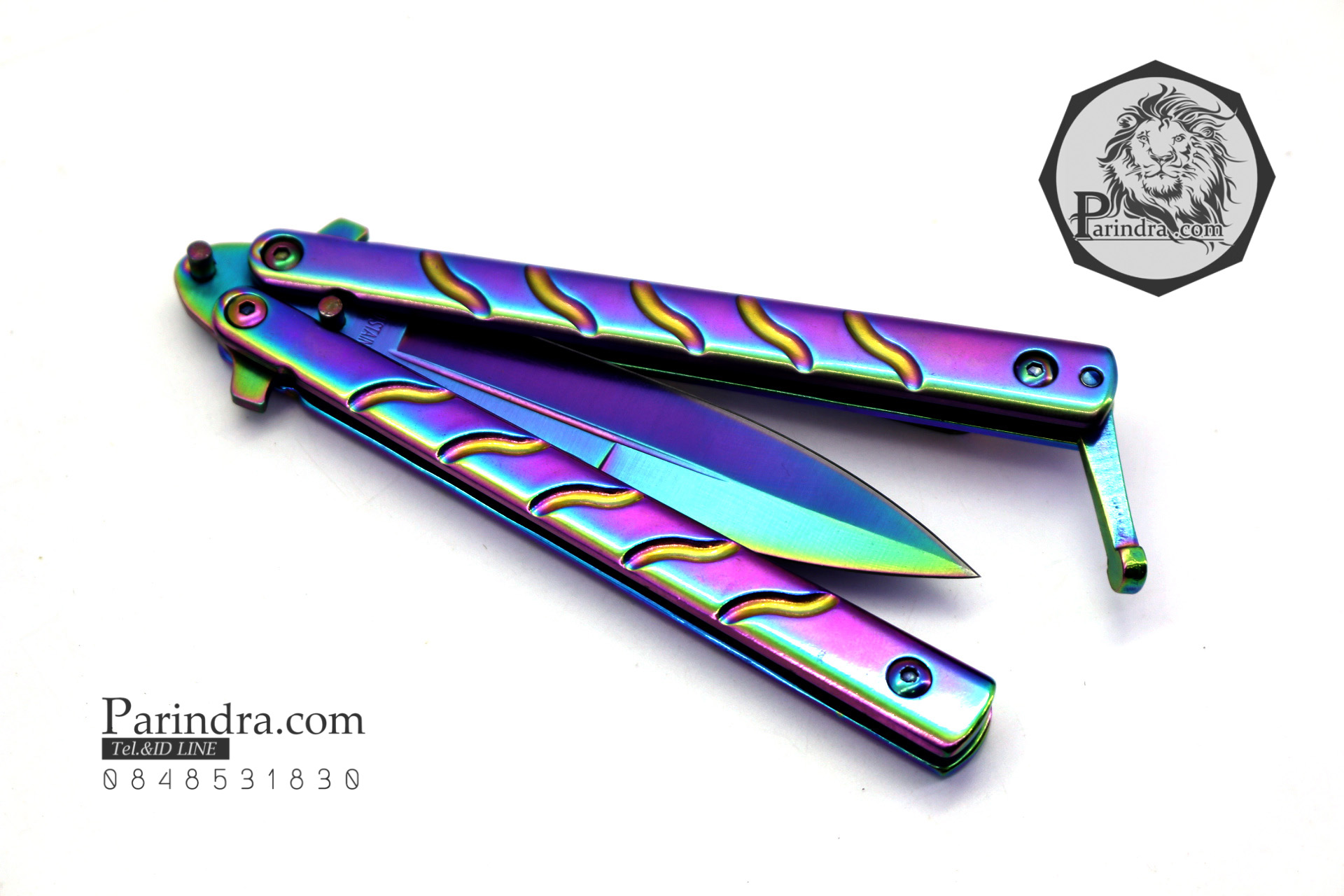 มีดบาลีซอง Balisong มีดควง มีดปีกผีเสื้อ สีรุ้งอะโนไดซ์ ขนาด 9 นิ้ว BLA008