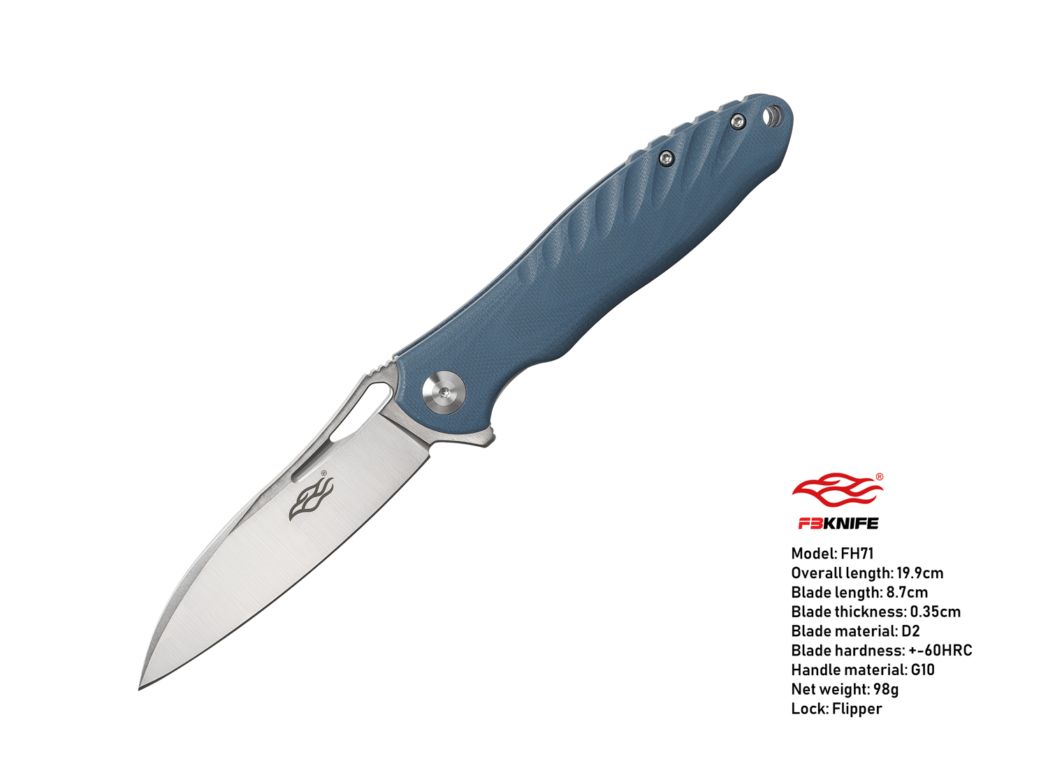 มีดพับ Ganzo กานโซ่ รุ่น FH71-GY / D2 Steel / ด้าม G10 สีน้ำเงิน ของแท้ 100%