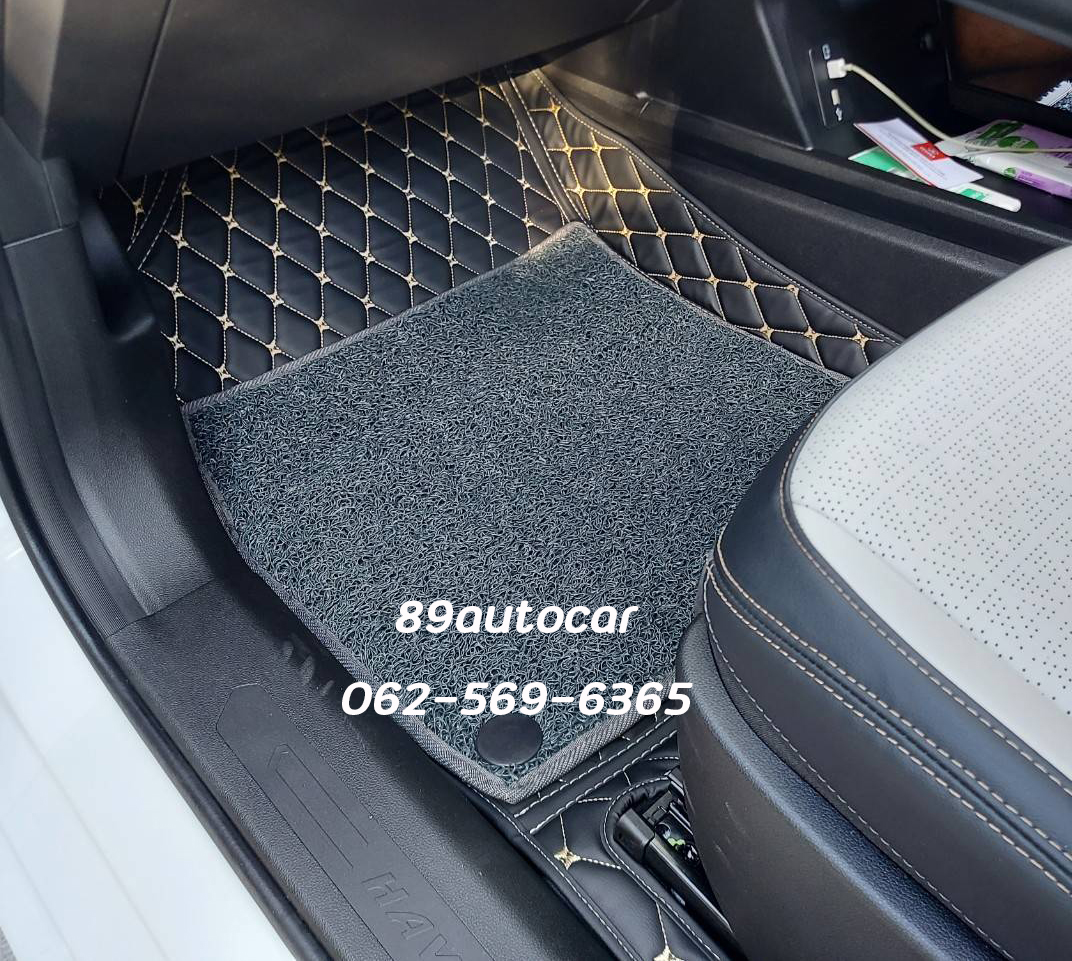 Haval Jolion ปูพรม7D สีดำด้ายทอง + พรมดักฝุ่นสีเทา เต็มคัน