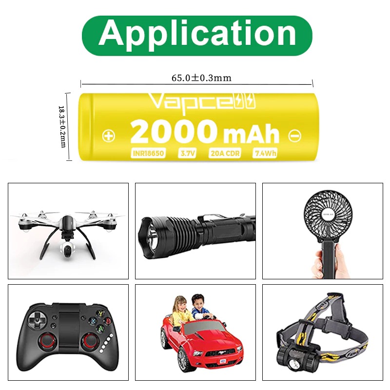 Vapcell 18650 2000mAh 3.7V แบตเตอรี่ 18650 2000mAh มี มอก.