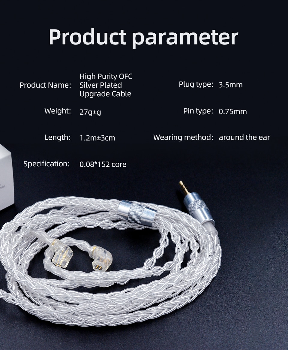 ขาย KZ NEO Silver สายอัพเกรดหูฟัง ทองแดง OFC ชุบเงิน สำหรับหูฟัง KZ ขั้วพินC