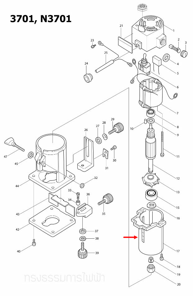 เสื้อฟิลคอยล์ เราท์เตอร์ Makita-มากีต้า 3701, N3701 [#17] Pn.317244-8 (แท้) ##
