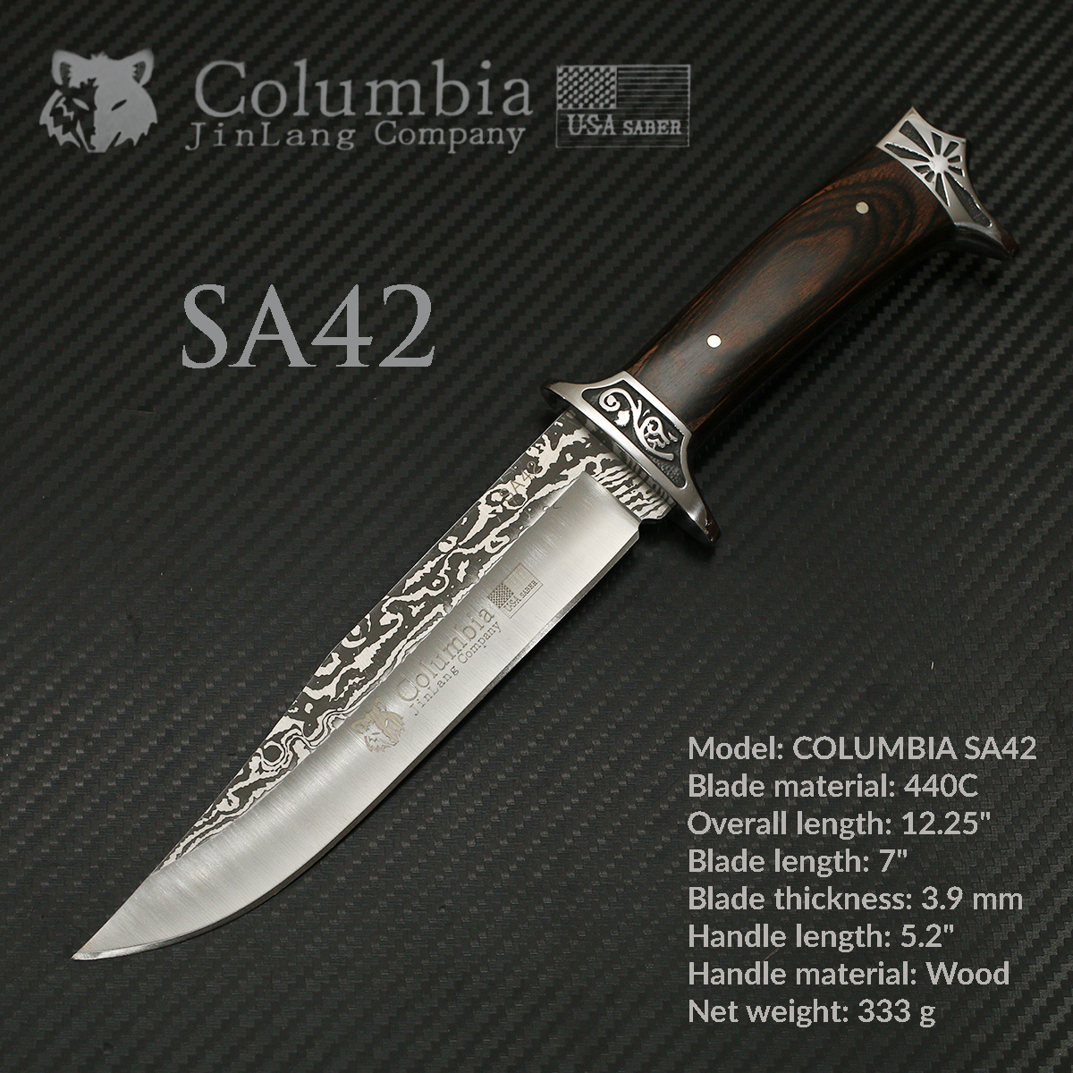 มีดเดินป่า COLUMBIA รุ่น SA42 ด้ามไม้สีลวดลาย ทรงใบมีดสวย