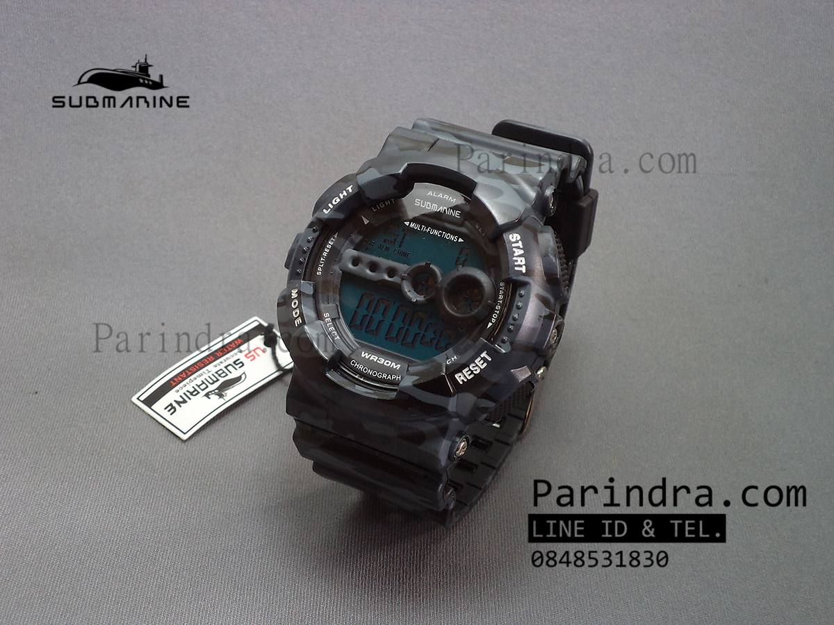นาฬิกา US submarine รุ่น TP1340M (Military) สีลายพรางทหารสีเทาเข้มๆ หน้าปัดพื้นน้ำเงิน