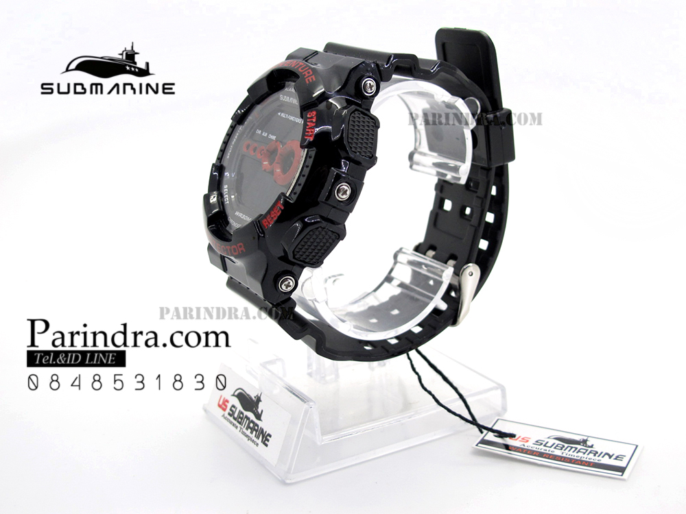 นาฬิกา US submarine รุ่น TP1282M สีดำ-หน้าปัดคาดแดง พื้นหลังดำ