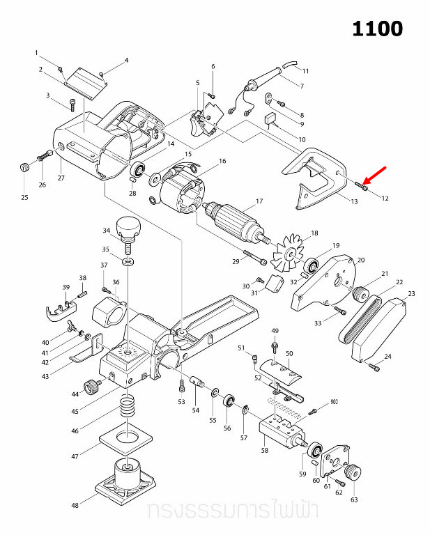 สกรู M4 X 28 กบไสไม้ไฟฟ้า, เลื่อยวงเดือน Makita มากีต้า 1100 [#12], 5900B [#4] Pn. 911153-9 (แท้) ##