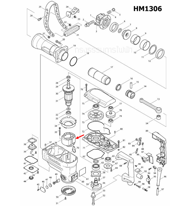 ฟิลคอยล์ แย็ก, สกัดคอนกรีต มากีต้า Makita HM1305, HM1306 [#36] Pn.526143-5 (แท้) ##