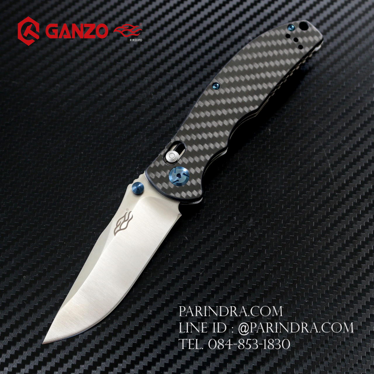 มีดพับ Ganzo รุ่น F7501CF สีดำ ด้ามลายคาร์บอนไฟเบอร์ ของแท้ 100%