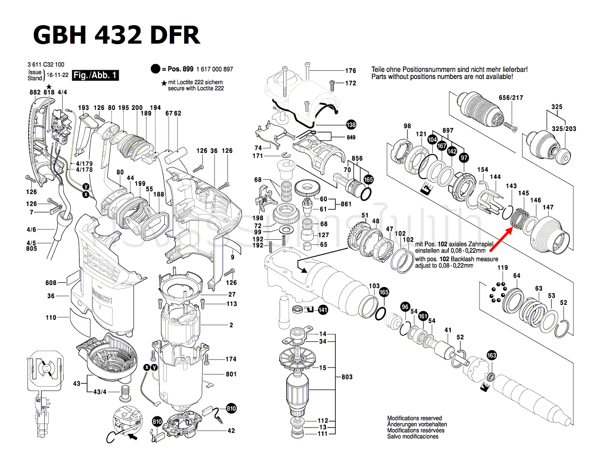 สปริง สว่านโรตารี่ Bosch บอช GBH4-32DFR [#145] Pn.1614611023 (แท้-สั่ง)