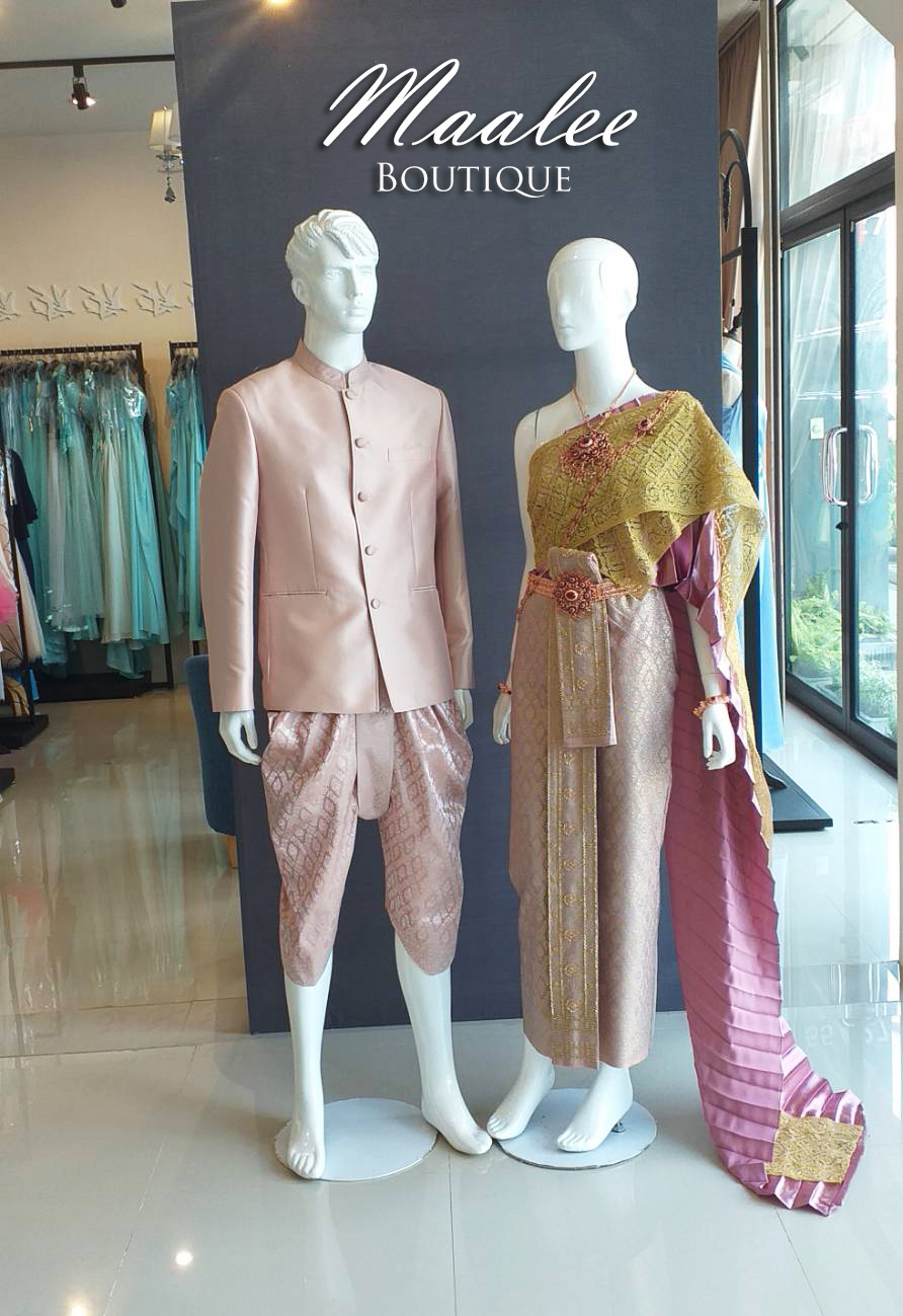 พร้อมเช่า ชุดแต่งงานไทยประยุกต์ สไบสีชมพูกลีบบัว (ราคาเช่าเป็นคู่)