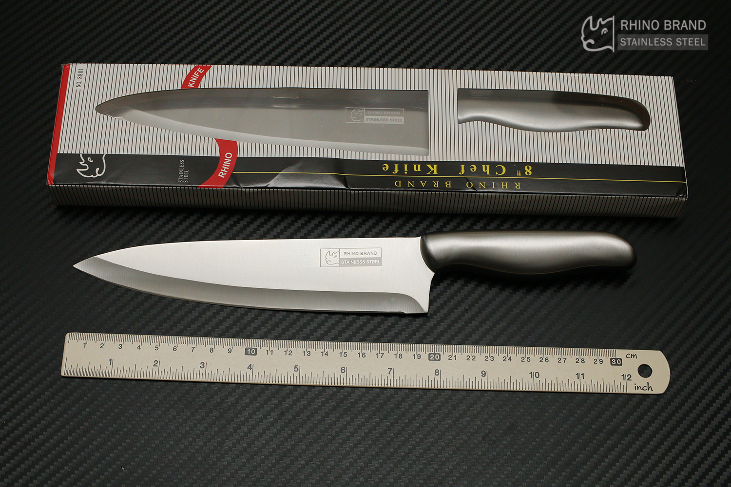 มีดทำครัว มีดเชฟทำครัว RHINO BRAND No. 8801 แสตนเลสทั้งตัว สำหรับการประกอบอาหาร คมสุดๆ (ของแท้)