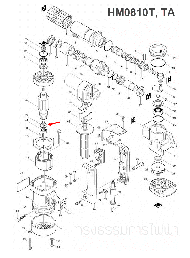 INSULATION WASHER สกัดไฟฟ้า Makita-มากีต้า HM0810 [#43], HM0810T, TA [#43] Pn.681625-5 (แท้) ##