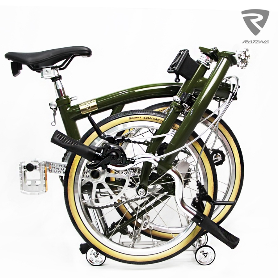 จักรยานพับ เฟรมเฟรมโครโมลี่ RATANA รุ่น E1 เฟรม Chromoly L-TWOO R7 6 speed ล้อ 16นิ้ว พร้อมตะแกรงหลัง NEW2024