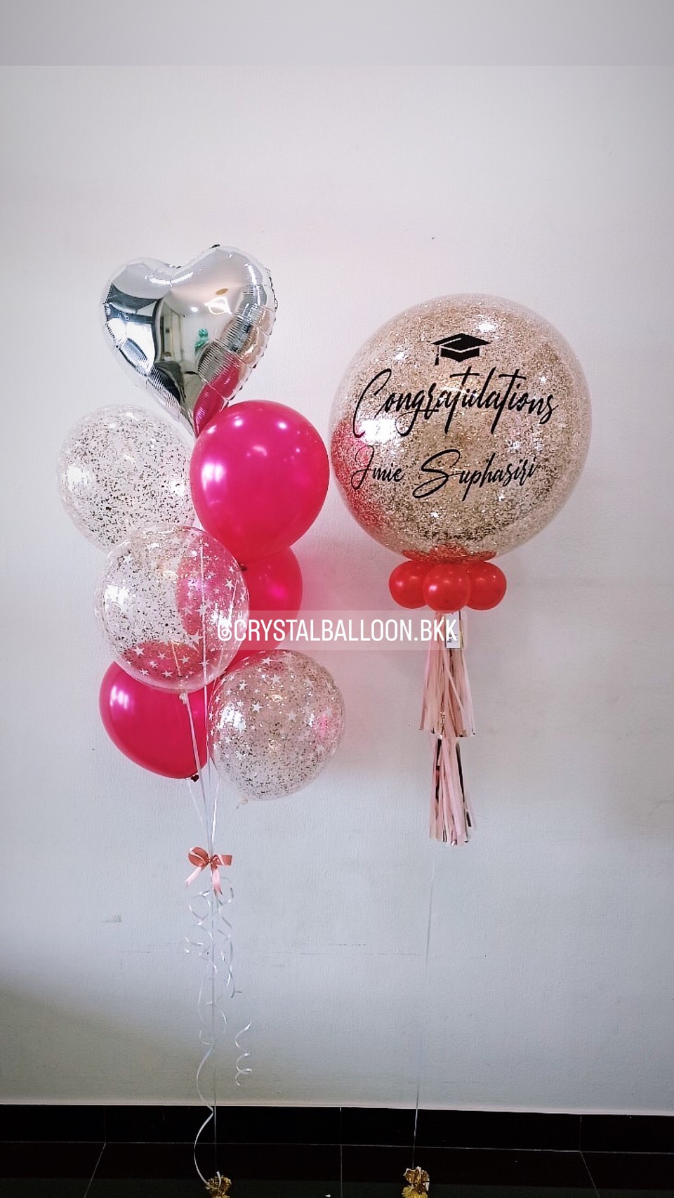 ลูกโป่ง รับปริญญา Bubble ขนาด 24" พร้อม ช่อลูกโป่ง ฟอยล์หัวใจ ขนาด 18" 1 ช่อ พร้อมตกเเต่ง สามารถเปลี่ยนสีลูกโป่ง/เปลี่ยนข้อความ/เปลี่ยนขนาดได้