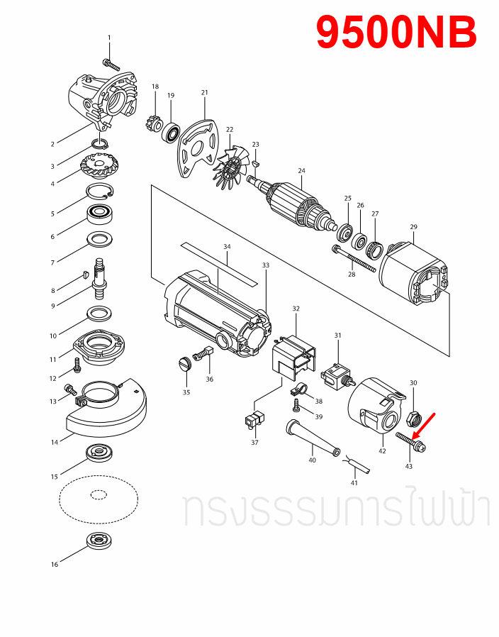 สกรู M5X35 หินเจียร Makita มากีต้า 9500NB [#43], JR3050T [#20] Pn.911258-5 (แท้) ##