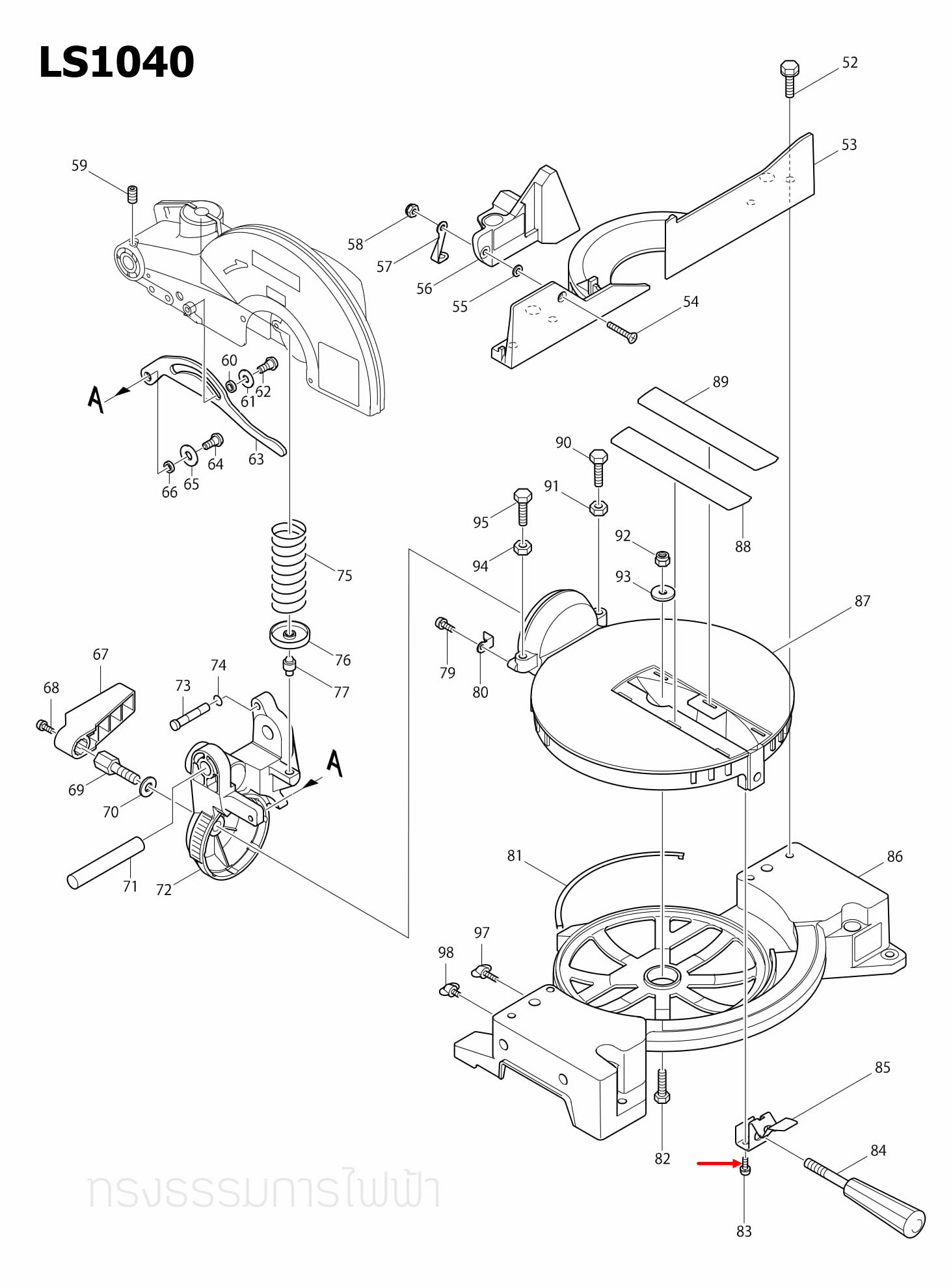 PAN HEAD SCREW M5X12 แท่นตัดองศา Makita มากีต้า LS1040 [#47, #83], 1804N [#14], 1805N [#10], 9403 [#24, #66] Pn.911213-7 (แท้) ##(*)