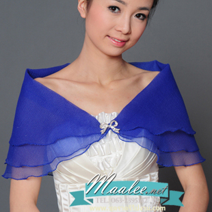เสื้อคลุมชุดราตรี ผ้าแก้วออกันซ่า สีน้ำเงิน พร้อมตะขอเพชรรูปโบว์