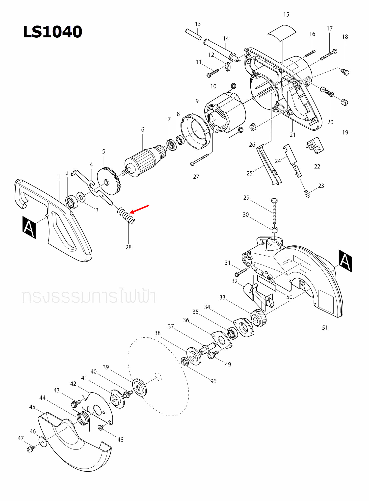 สปริง แท่นตัดองศา Makita 5007N, 5007NF [#26] LS1030 [#29], LS1040 [#28] Pn.231297-2 (แท้) ##