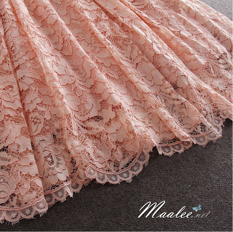 พร้อมส่ง ชุดราตรีสั้น/แขนยาว คอวี เนื้อผ้าลูกไม้ & Cotton แต่งซิปข้าง สีแดง (เหลือเฉพาะไซส์ 3XL)