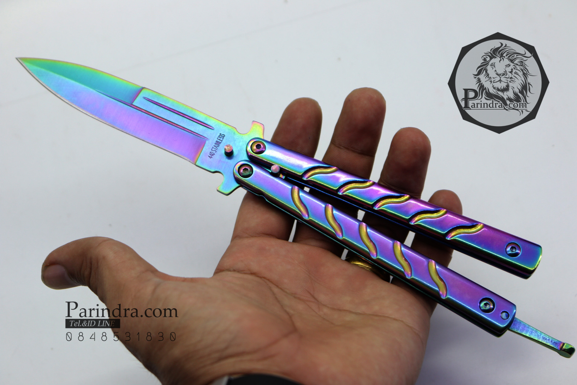 มีดบาลีซอง Balisong มีดควง มีดปีกผีเสื้อ สีรุ้งอะโนไดซ์ ขนาด 9 นิ้ว BLA008