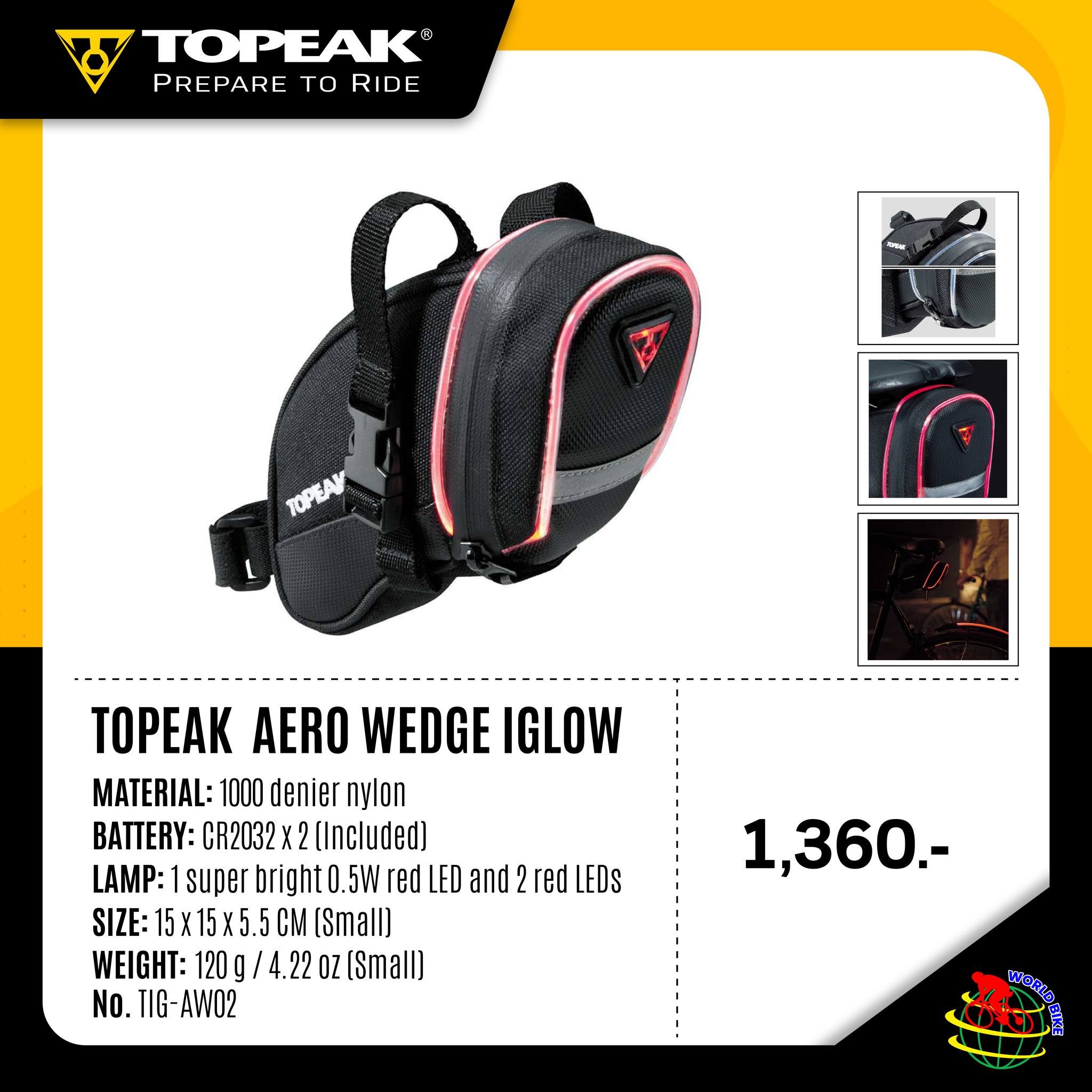 กระเป๋าใต้อาน TOPEAK AERO WEDGE IGLOW TIG-AW01 (มีคลิป)