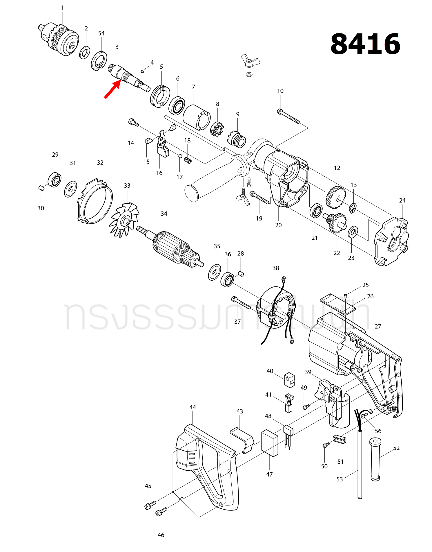 แกนเฟือง สว่านกระแทก Makita มากีต้า 8416 [#3], 8420V Pn.322422-7 (แท้) ##