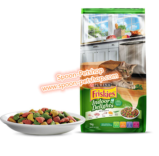 Friskies อาหารแมว ฟริสกี้ สำหรับแมวโต Indoor Delights สูตรแมวเลี้ยงในบ้าน (เขียว) 1.1kg