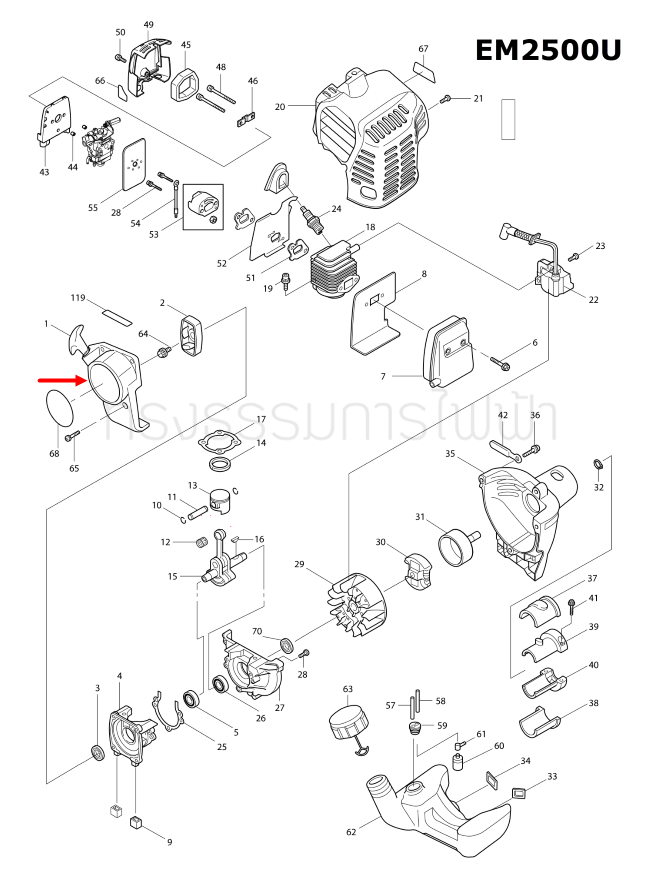 ชุดดึงสตาร์ท เครื่องตัดหญ้า Makita มากีต้า EM2500U [#1] Pn.DA00000062 (แท้)##