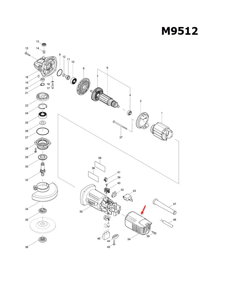 ด้ามจับท้าย มากีต้า M9512, M9513, M9513B, M9513G [#54] Pn.457483-9 (แท้)