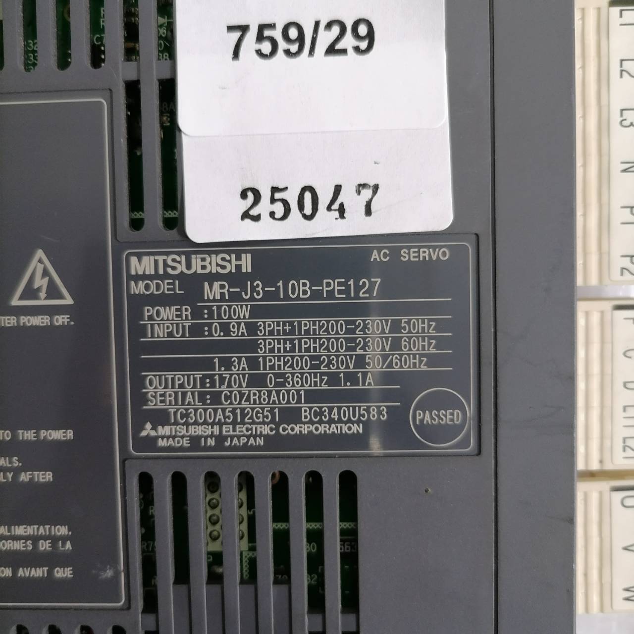 MR-J3-10B-PE127 SERVO DRIVE " MITSUBISHI "