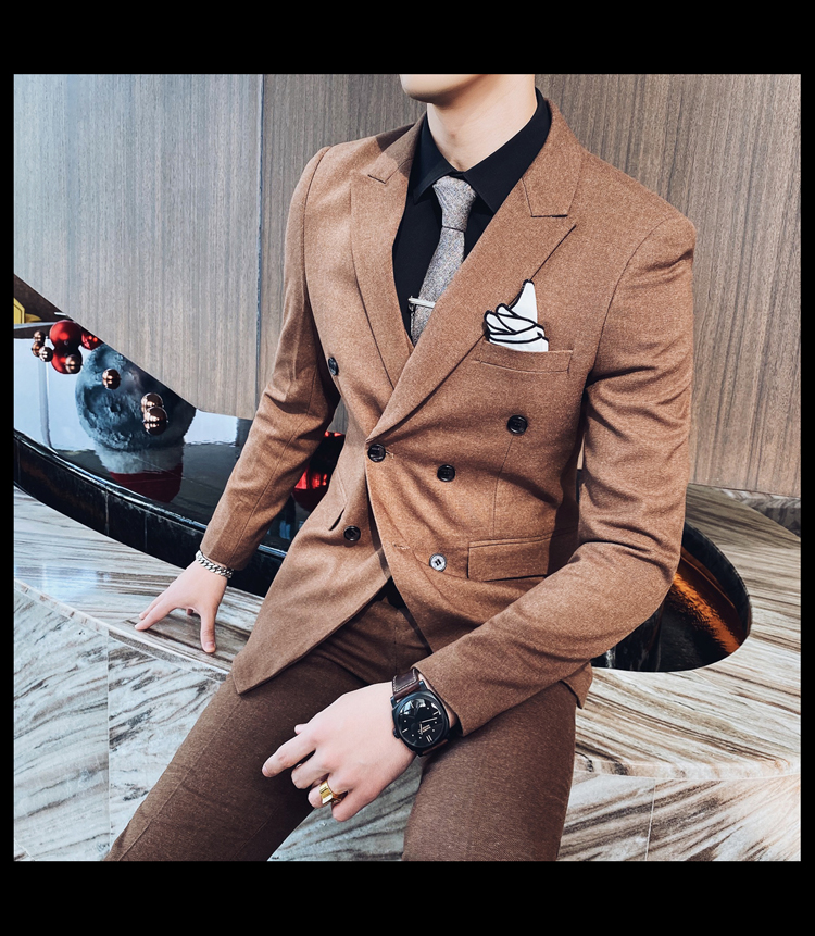 Pre-order เสื้อสูทชาย สีน้ำตาล กระดุม2แถว ทรงสลิม