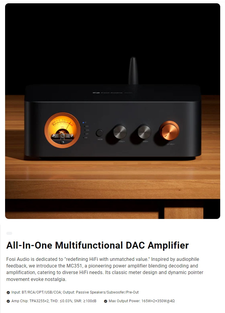 Fosi AudioMC351 DAC/AMP 2.1 แชนเนล พร้อม VU Meter และ Bluetooth กำลังขับสูง ให้เสียงอันยอดเยี่ยม ประกันศูนย์ไทย