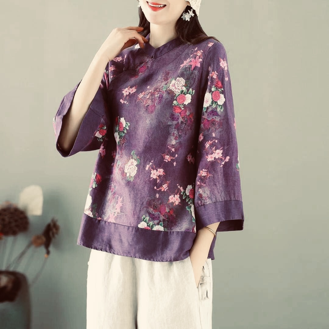เสื้อผ้าลินินคอจีนแต่งกระดุมเฉียง