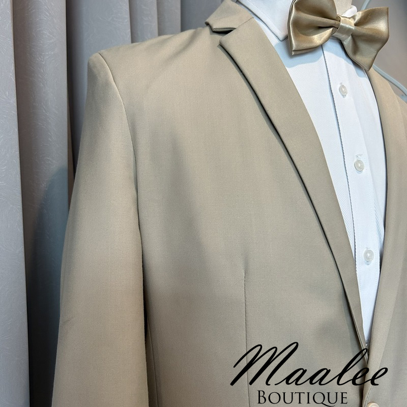 พร้อมเช่า ชุดสูทชาย สูทเพื่อนเจ้าบ่าว สีครีม เบจ Beige Brown (ไม่มีกั๊ก)