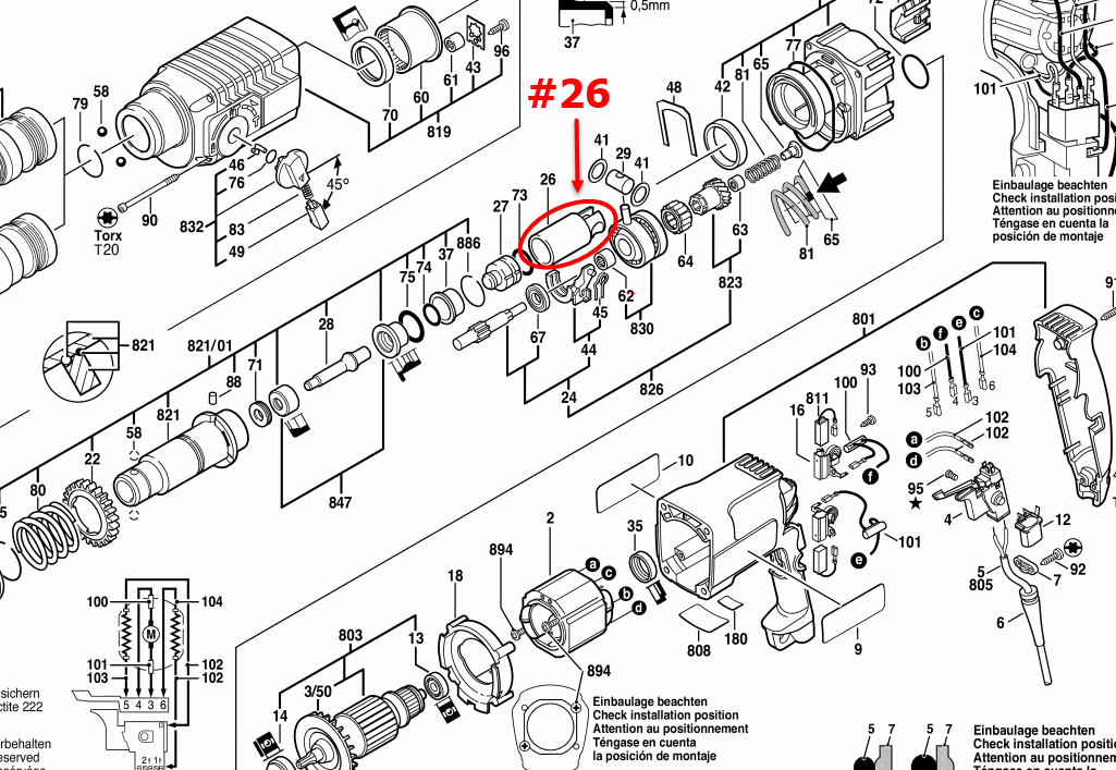 กระบอกสูบ สว่านโรตารี่ BOSCH รุ่น GBH 2-24, GBH 2SE(ใช้ได้กับทุกรหัสต่อท้าย)