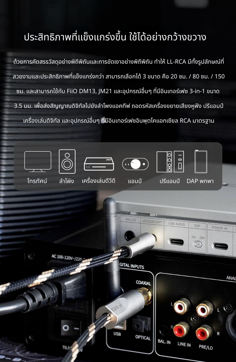 FiiO LL-RCA1 สายโคแอกเชียลเสียงดิจิตอล 3.5 เป็น RCA สำหรับเครื่องเสียง ออกแบบใหม่ล่าสุด ประกันศูนย์ไทย