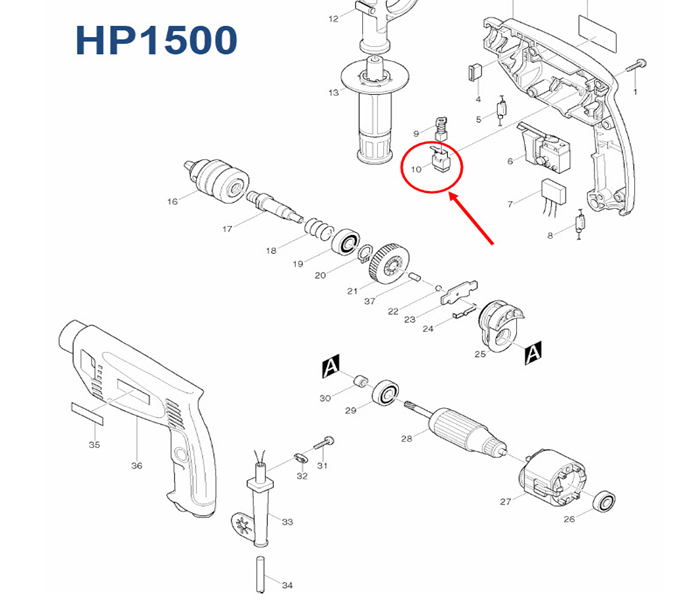 ซองถ่าน สว่าน Makita CB-419 ใช้ได้หลายรุ่น เช่น HP1500, HR2475, HR2410, 9046, BO4901 Pn.643923-5 (แท้) #E3