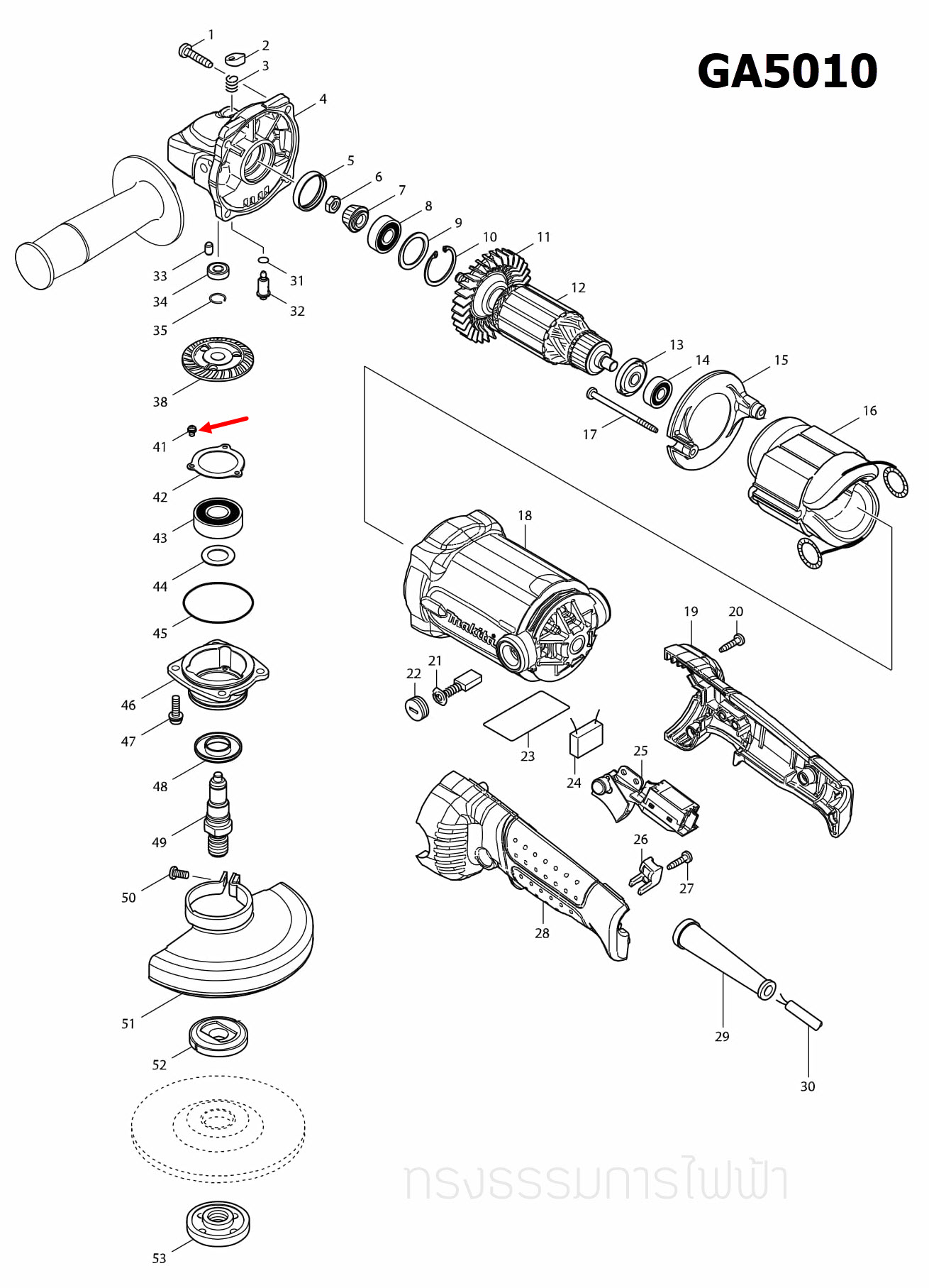 น็อต M3X6 หินเจียร 5 นิ้ว Makita MT904 [#36], HP330D [#18], GA5010, GA5020, GA6020 [#41] Pn.911003-8 (แท้) ##(**)