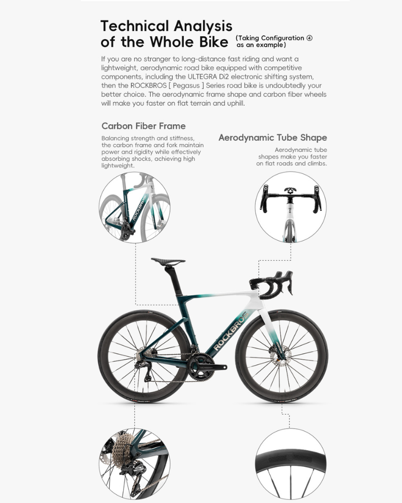 จักรยานเสือหมอบคาร์บอน ROCKBROS PEGASUS R7120 | เกียร์ Shimano 105 2×12 | ดิสก์เบรกไฮดรอลิก | น้ำหนัก 8.1 กก.