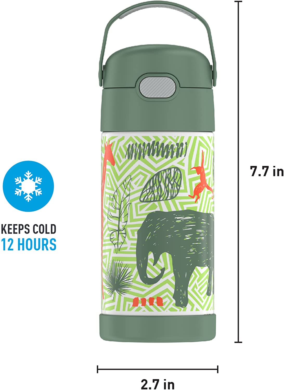 กระติกดูดน้ำแตนเลสหุ้มฉนวนสุญญากาศยี่ห้อ Thermos ของแท้ขนาด 12 ออนซ์ ลาย Jungle Kingdom