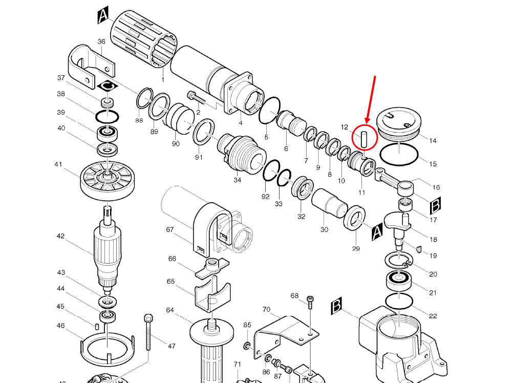 สลักลูกสูบ แย้กหรือสกัด Makita มากีต้า HM0810 [#12], HM0810T, TA [#11] #I10