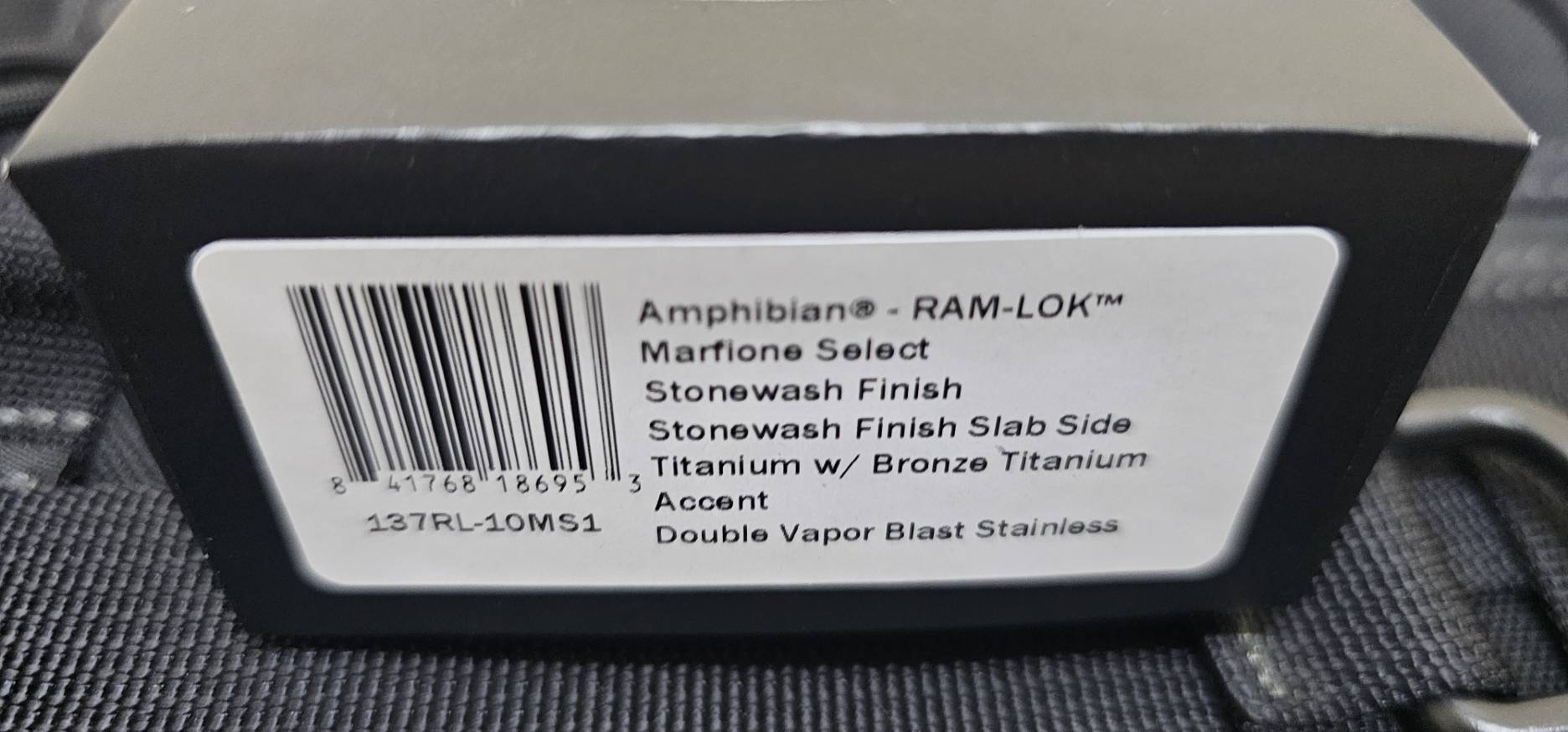 Microtech Amphibian Ram-Lok - Bronze Backspacer - Marfione Select - Stonewashed Titanium - Stonewash Blade