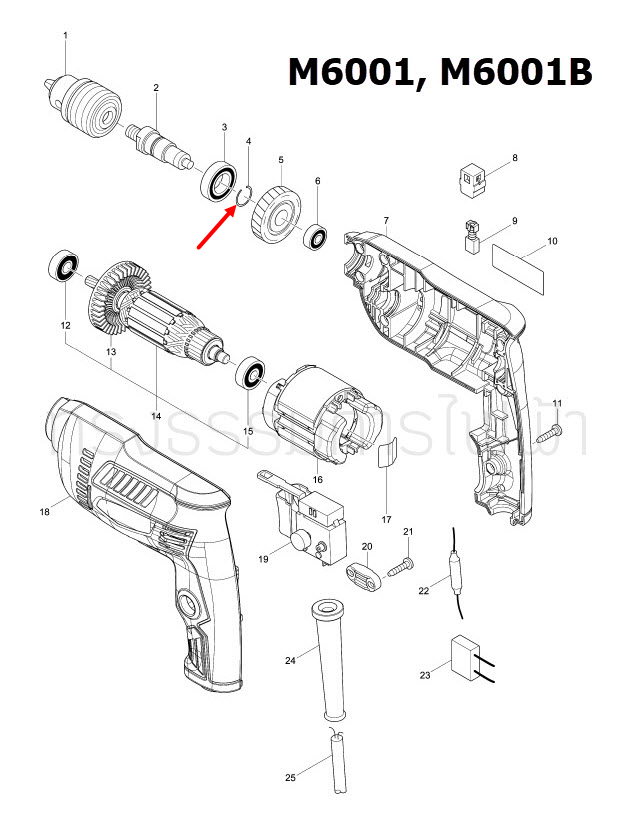 แหวนสปริง สว่าน Maktec , Makita MT606, MT607 [#4], MT904 [#33], GA7060, GA9060, M6001, M6001B, M6002, M6002B [#4] Pn.233925-5 (แท้) ##(**)