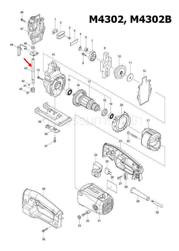 แกนชัก เลื่อยจิ๊กซอว์ Maktec, Makita MT430, M4302, M4302B #43 Pn.168514-6 (แท้) #H2