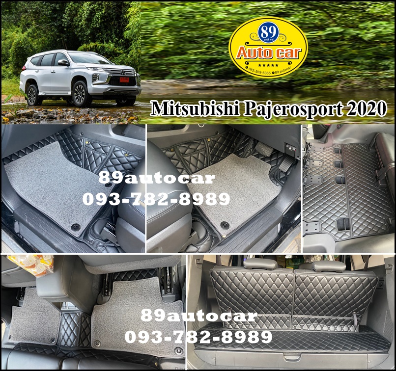 พรมปูพื้นรถยนต์ Mitsubishi Pajerosport 2020-2021 ปูพรม7D สีดำล้วน + ไวนิลสีเทา เข้ารูป