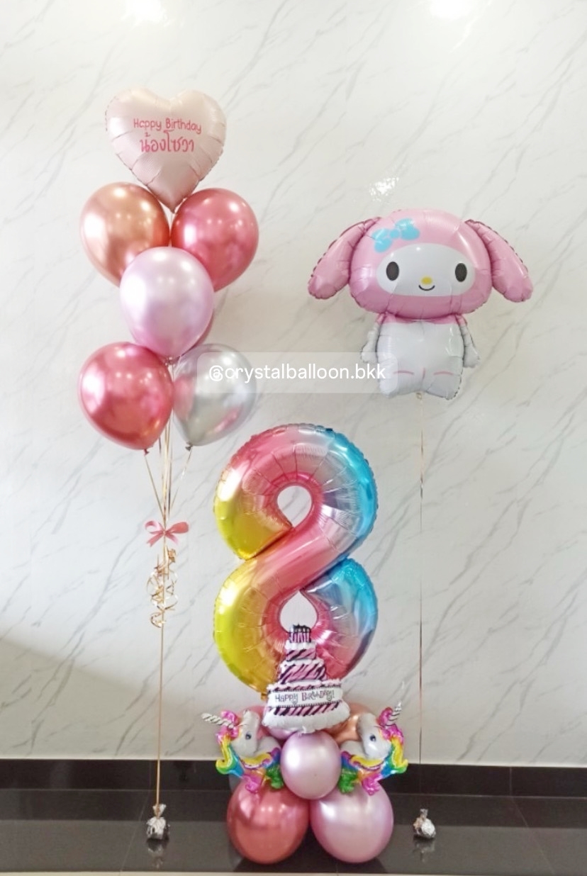 ลูกโป่ง วันเกิดเด็ก ช่อลูกโป่งฟอยล์หัวใจ ขนาด 18" ช่อ 7 ลูก 1 ช่อ พร้อม ฟอยล์ตัวเลข ขนาด 40" สีรุ้ง ตั้งฐาน 1 ชิ้น พร้อม ฟอยล์มายเมโลดี้ 1 ชิ้น พร้อมตกแต่ง สามารถเปลี่ยนสีลูกโป่ง/เปลี่ยนข้อความ/เปลี่ยนสี-ฟอยล์ตัวเลข/เปลี่ยนฟอยล์ตกแต่งได้