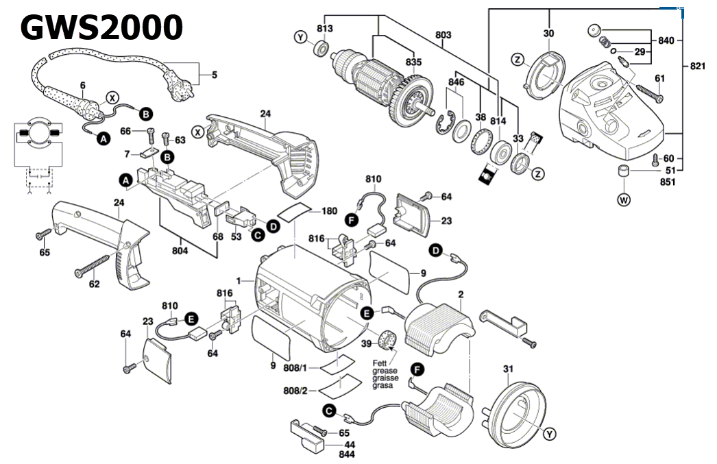 เพลาเครื่องเจียระไน Bosch บอช GWS2000 [#825] Pn.1619P15297 (แท้-สั่ง)