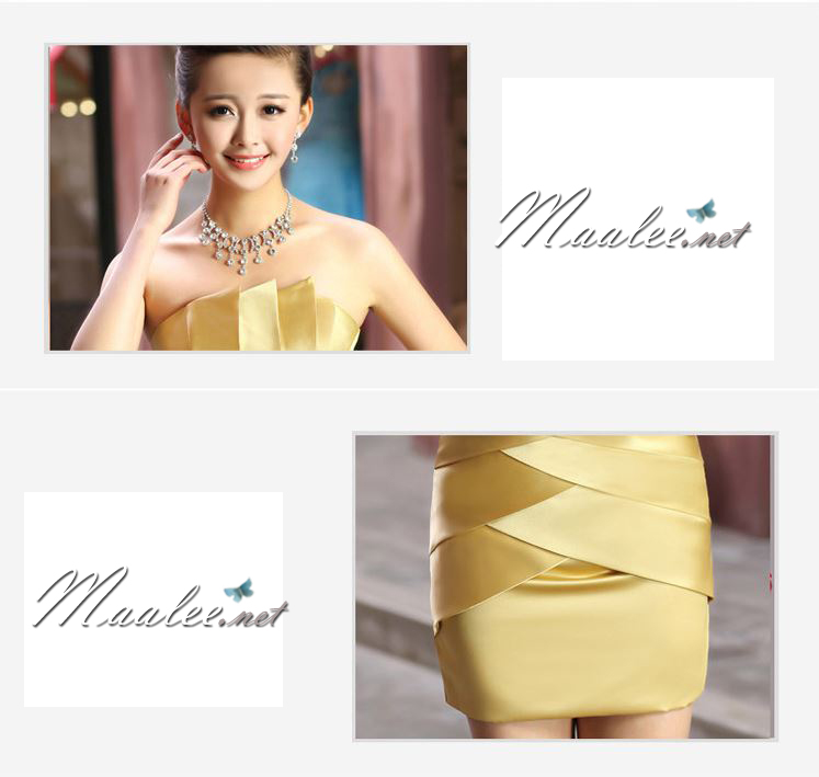 พร้อมเช่า ชุดราตรีสั้น เกาะอก เรียบหรู จับจีบเข้ารูป สีแดง